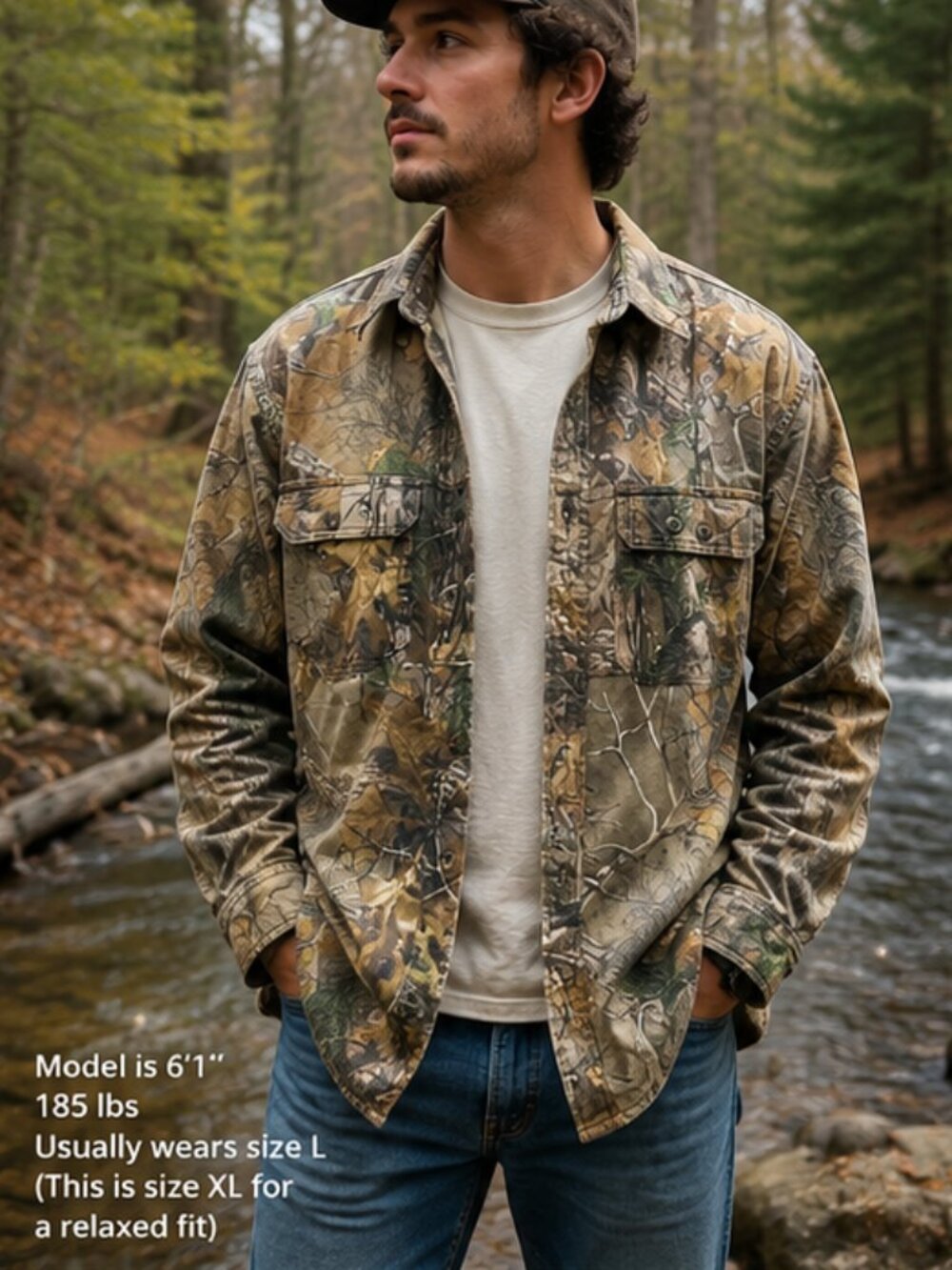 Berne Outdoor Realtree Camo Button Front Hunting Shirt Jacket XL